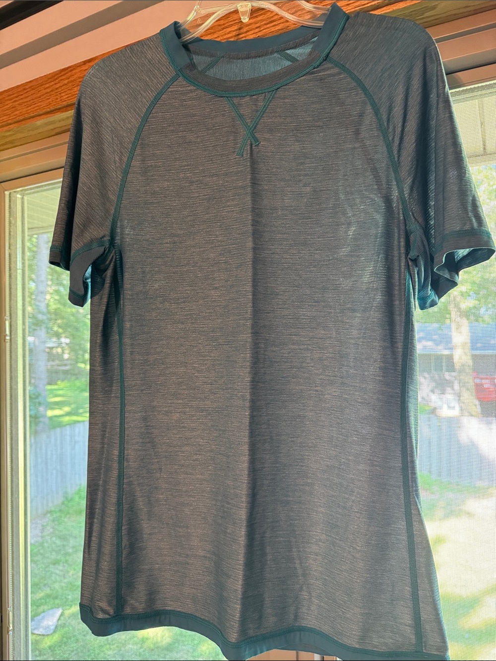 lululemon athletica heathered teal/blue short sleeve shirt